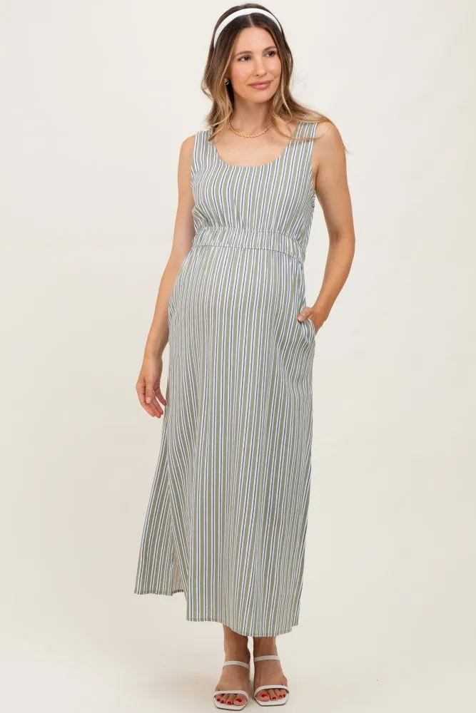 Olive-White Stripe Side Slit Maternity Maxi Dress sold by Pinkblush product image thumbnail 2