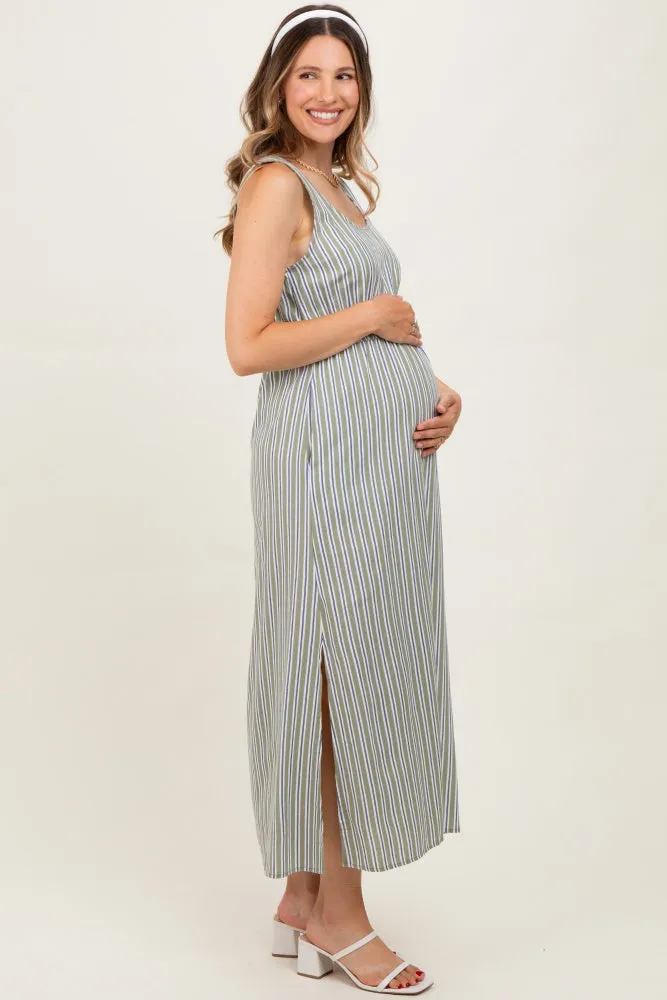Olive-White Stripe Side Slit Maternity Maxi Dress sold by Pinkblush product image thumbnail 3