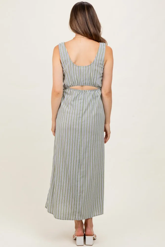Olive-White Stripe Side Slit Maternity Maxi Dress sold by Pinkblush product image thumbnail 4
