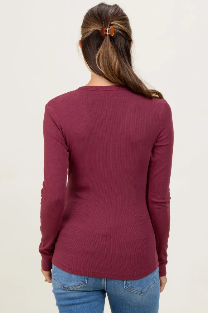 Burgundy Fine Rib V-Neck Maternity Long Sleeve Top sold by Pinkblush product image thumbnail 4