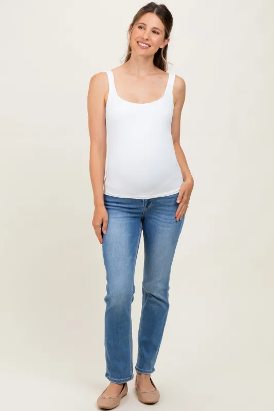 Medium Rinse High Rise Slim Straight Maternity Jeans sold by Pinkblush