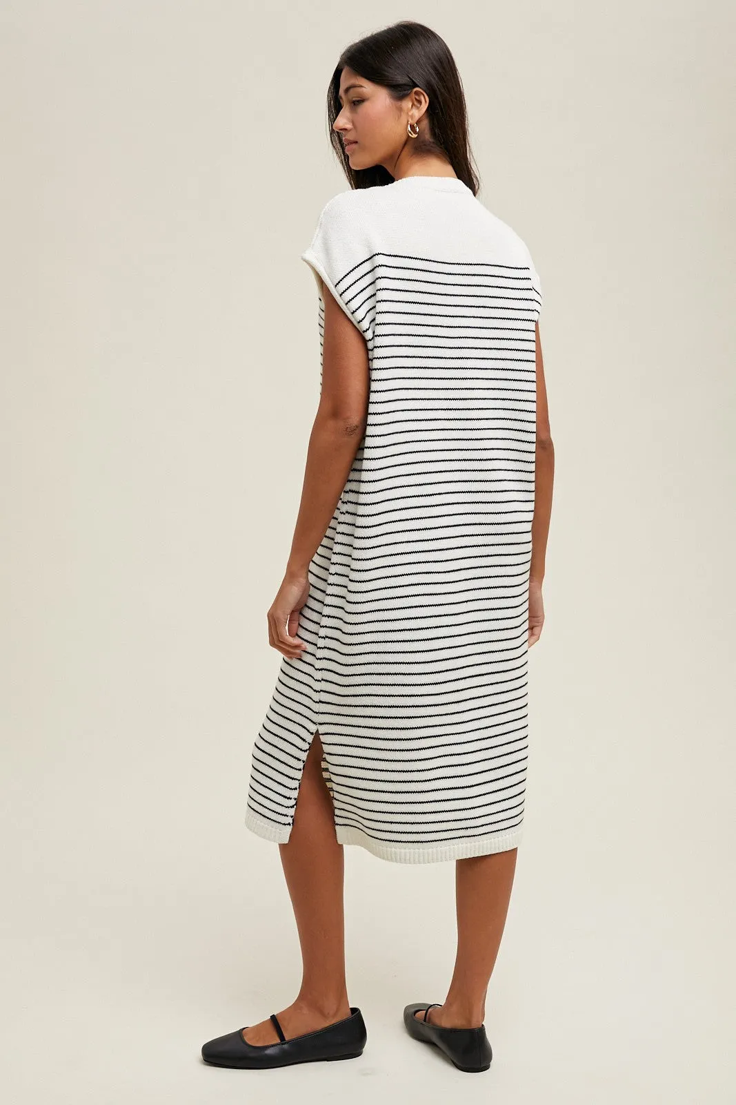 White Striped Knit Button Detail Midi Dress sold by Pinkblush product image thumbnail 3