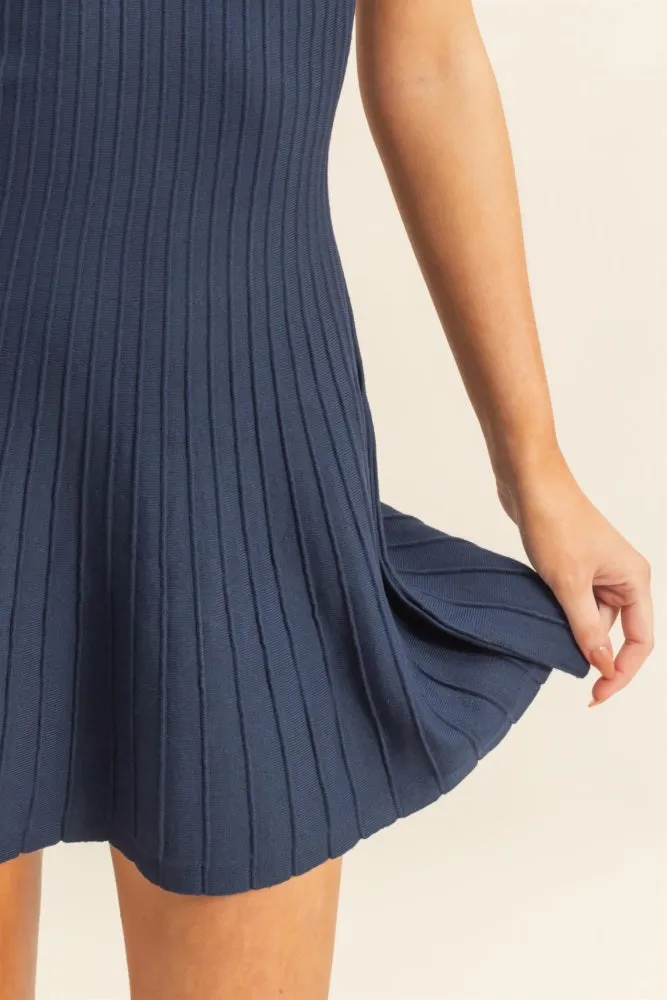 Navy Sleeveless Ribbed Flare Dress sold by Pinkblush product image thumbnail 5