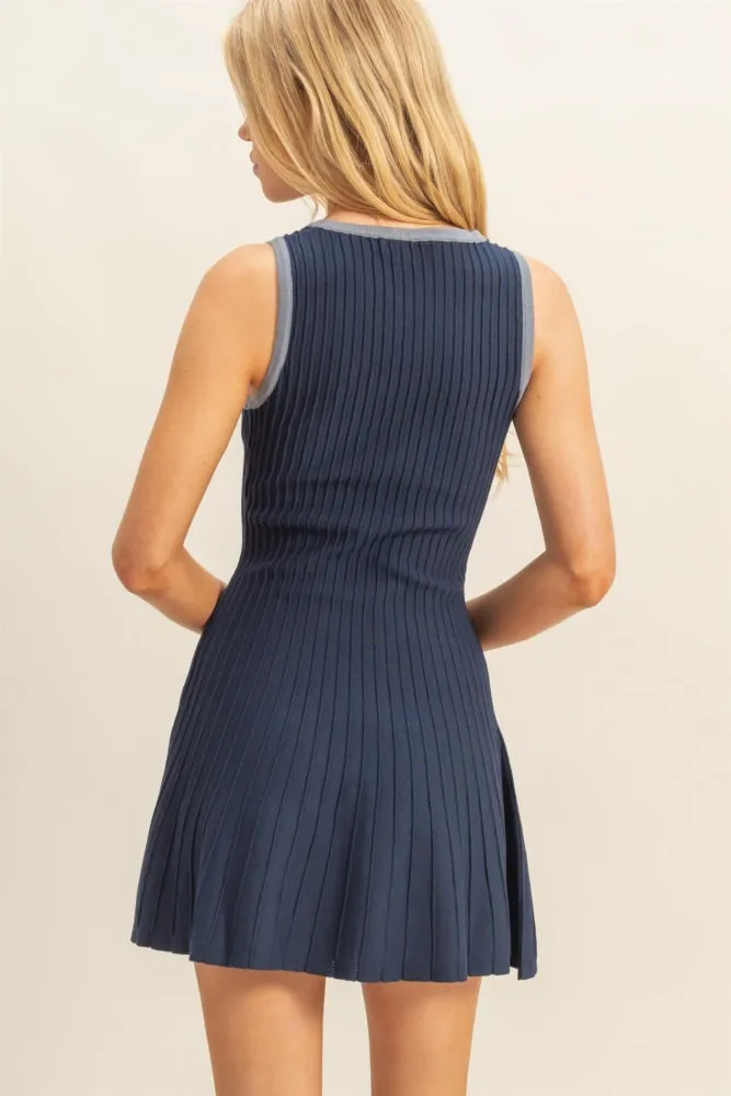 Navy Sleeveless Ribbed Flare Dress sold by Pinkblush product image thumbnail 3