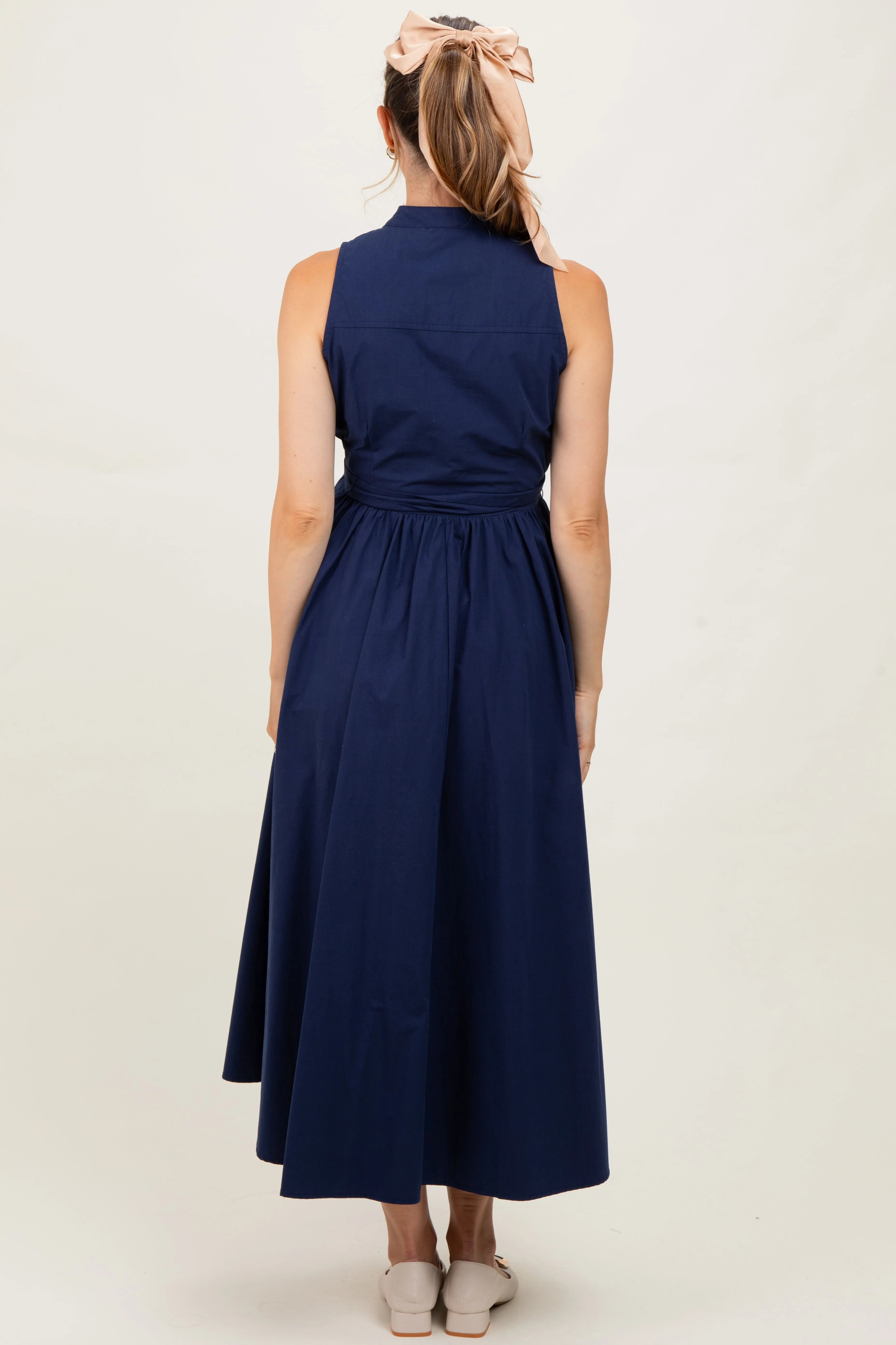 Navy Button Down Sleeveless Maternity Shirt Dress sold by Pinkblush product image thumbnail 3