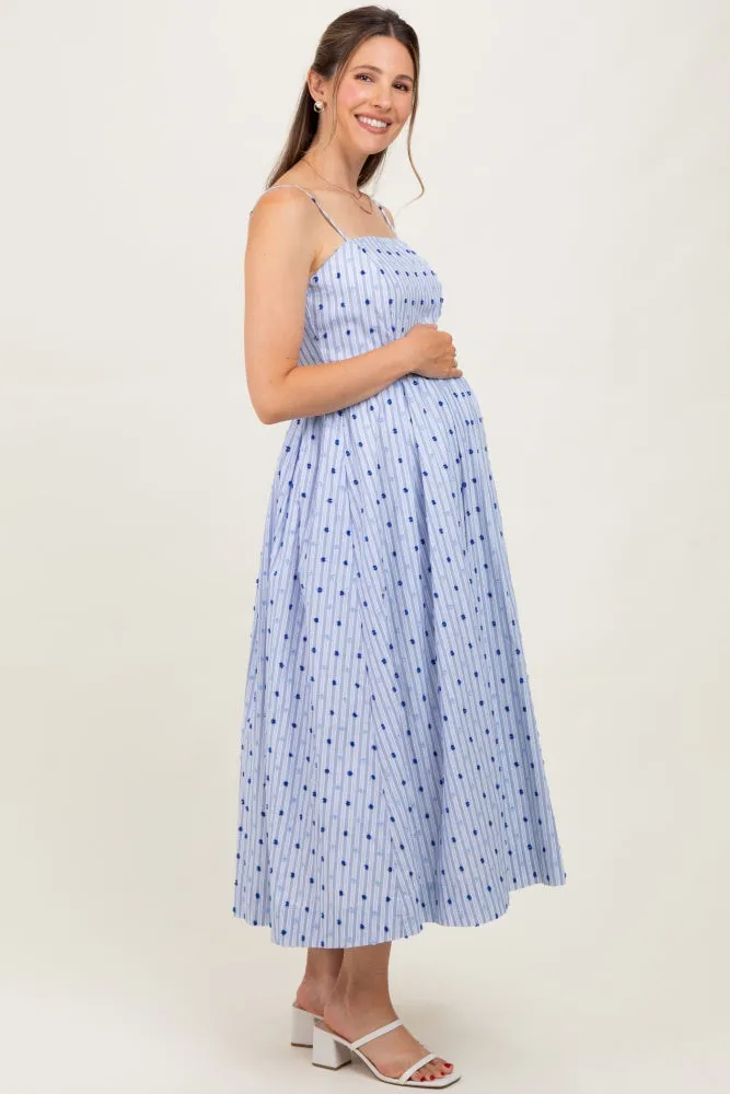 Blue Striped Swiss Dot Sleeveless Maternity Midi Dress sold by Pinkblush product image thumbnail 3