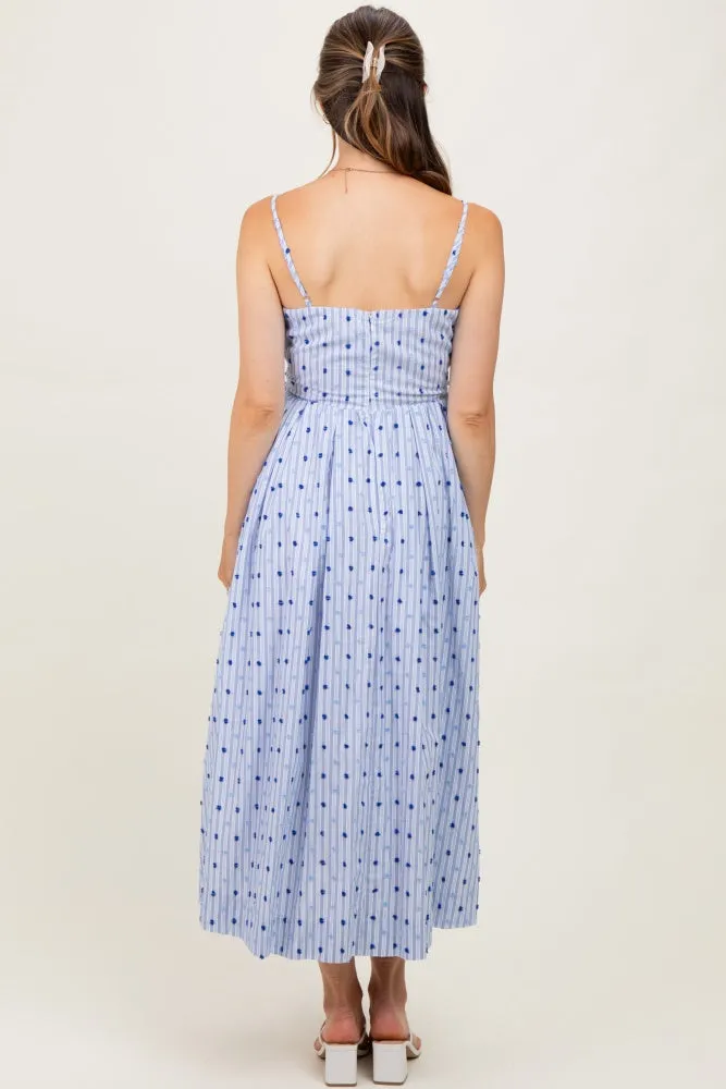 Blue Striped Swiss Dot Sleeveless Maternity Midi Dress sold by Pinkblush product image thumbnail 4