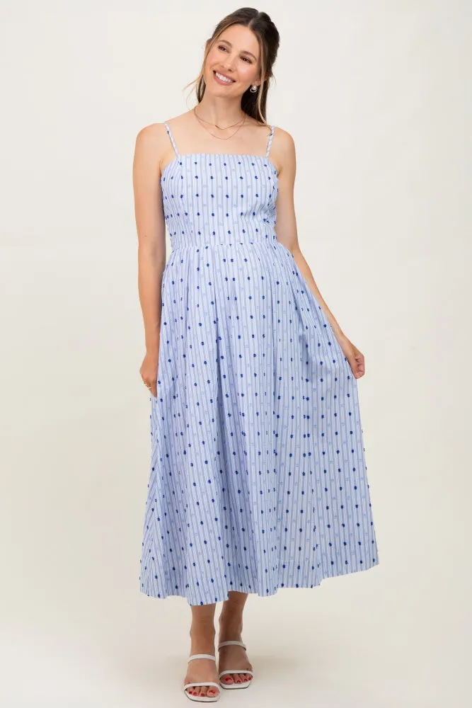 Blue Striped Swiss Dot Sleeveless Maternity Midi Dress sold by Pinkblush product image thumbnail 2