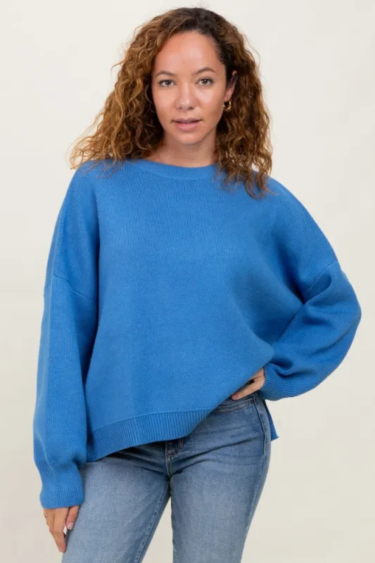 Blue Drop Shoulder Relaxed Fit Sweater sold by Pinkblush