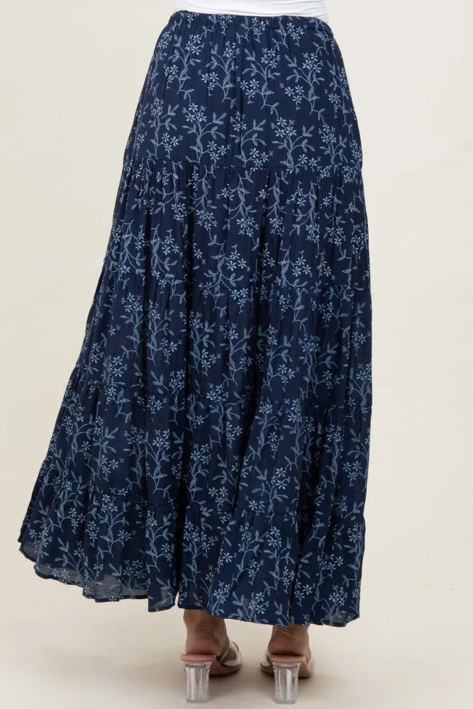 Navy Floral Drawstring Tiered Maxi Skirt sold by Pinkblush product image thumbnail 5
