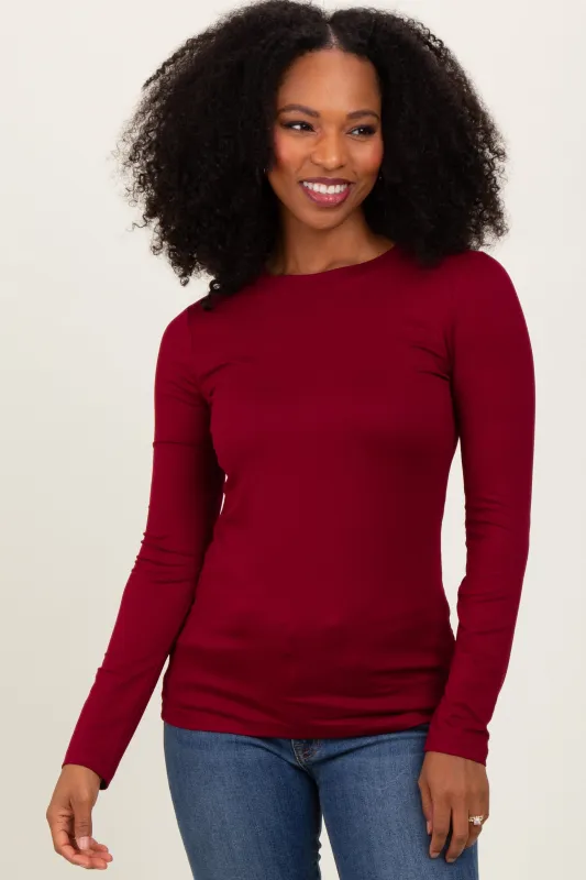 Burgundy Basic Long Sleeve Top sold by Pinkblush