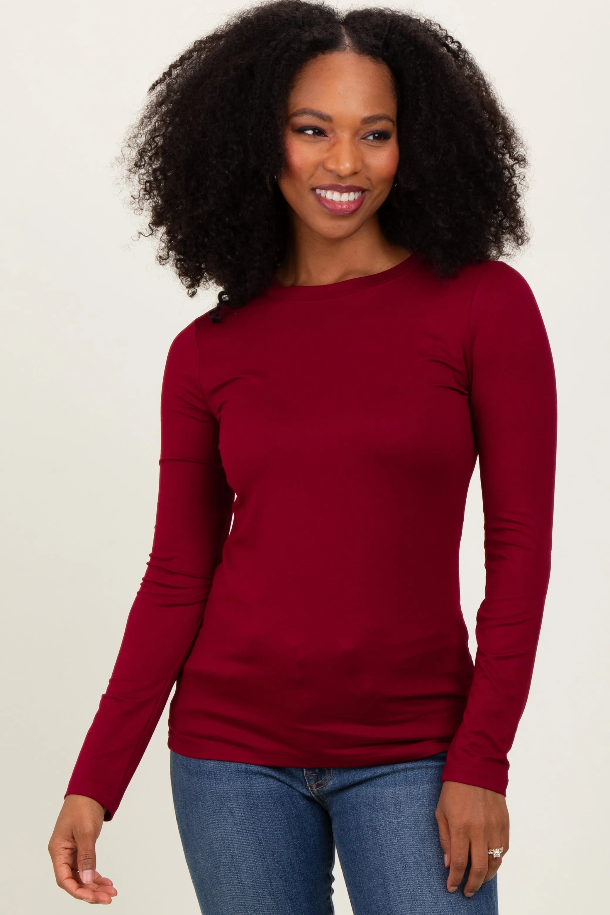 Burgundy Basic Long Sleeve Top sold by Pinkblush