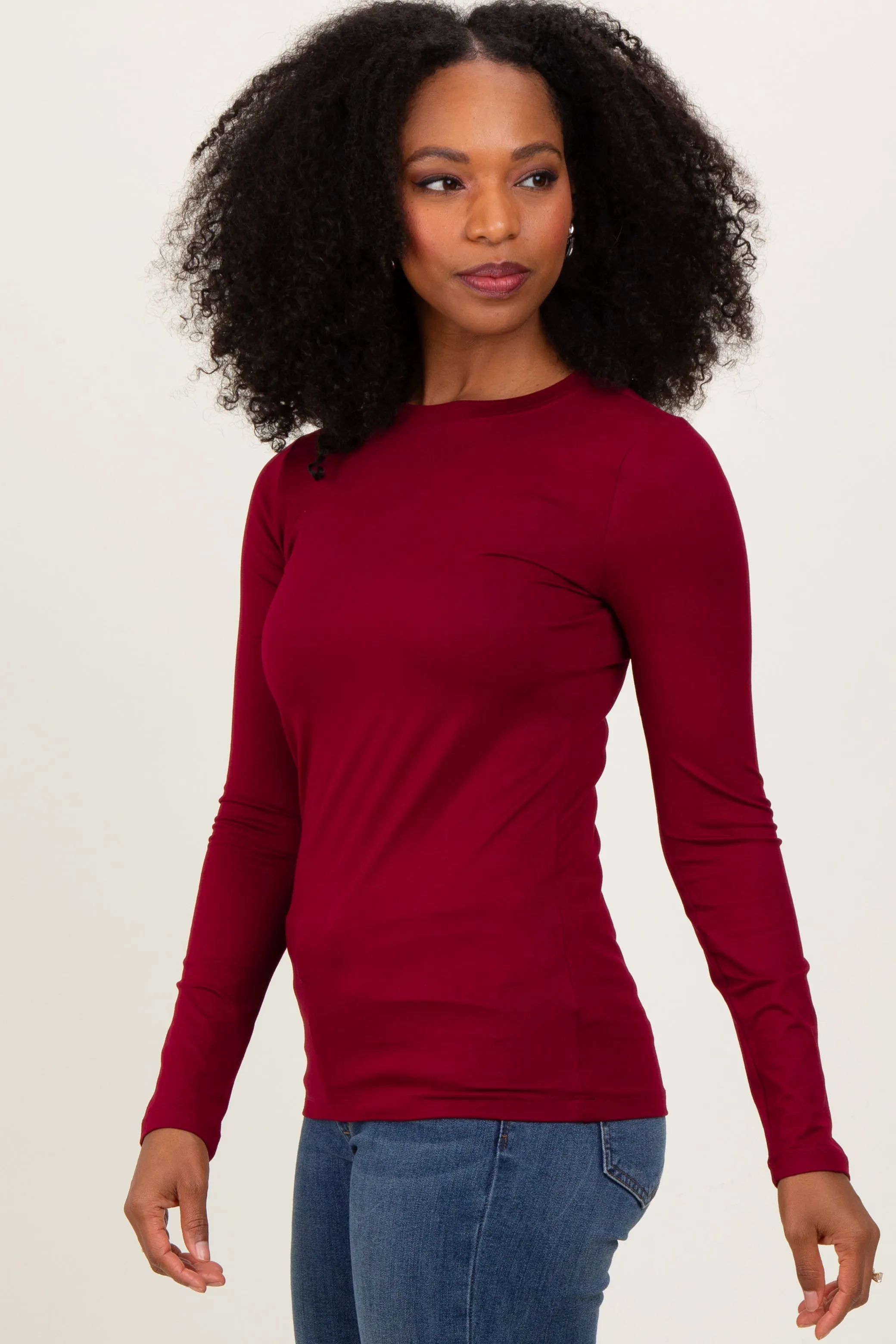 Burgundy Basic Long Sleeve Top sold by Pinkblush product image thumbnail 3