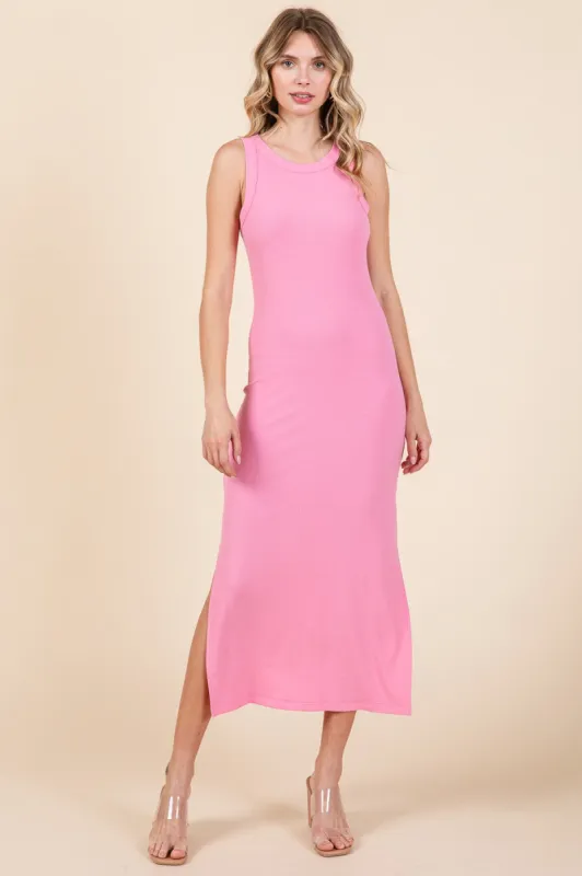 Pink Ribbed Side Slit Tank Dress sold by Pinkblush