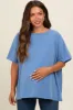 Blue Raw Rolled Hem Maternity Top sold by Pinkblush