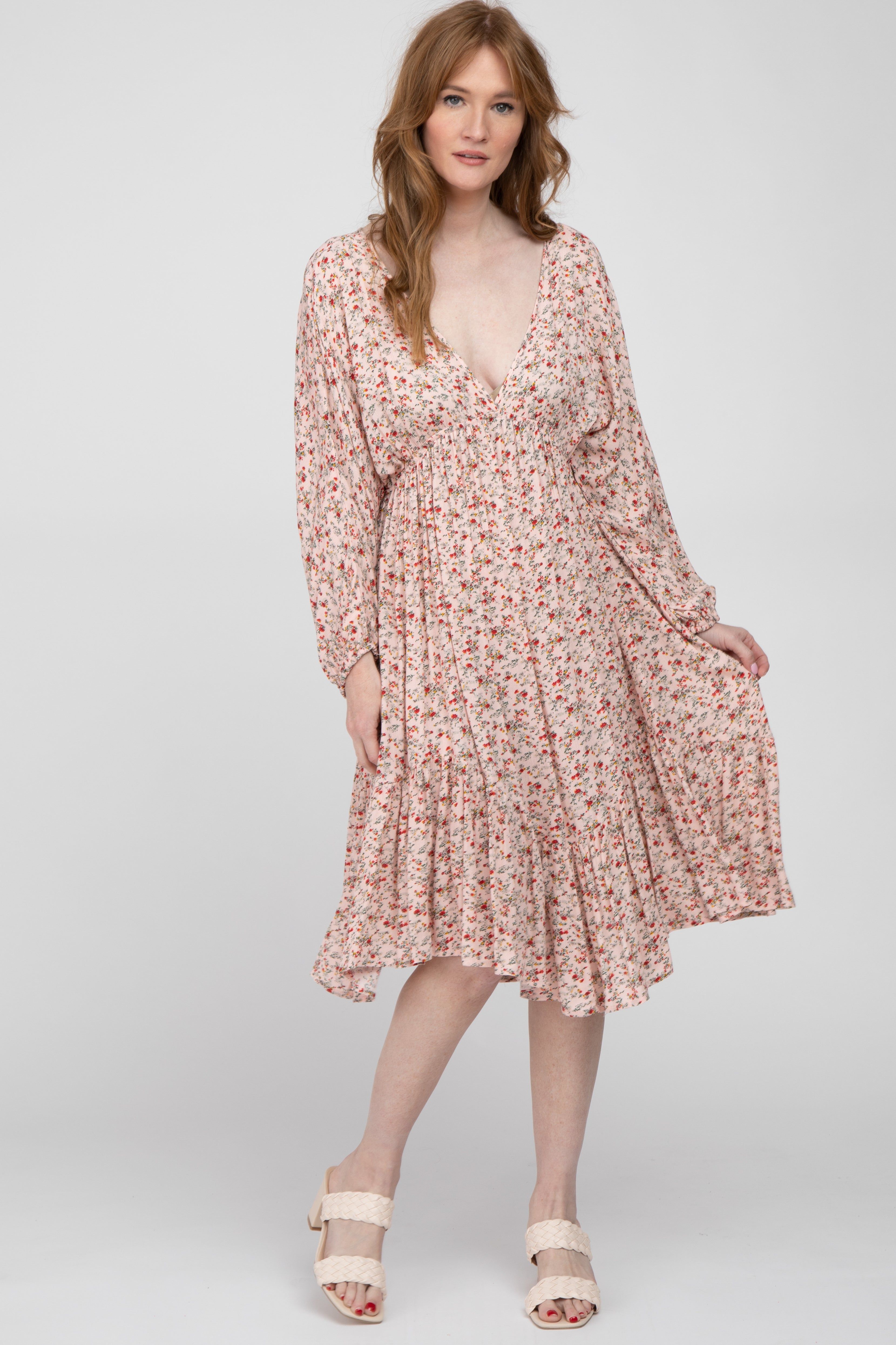 Pink Ditsy Floral V-Neck Handkerchief Dress sold by Pinkblush