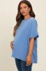 Blue Raw Rolled Hem Maternity Top sold by Pinkblush