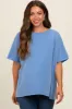 Blue Raw Rolled Hem Maternity Top sold by Pinkblush