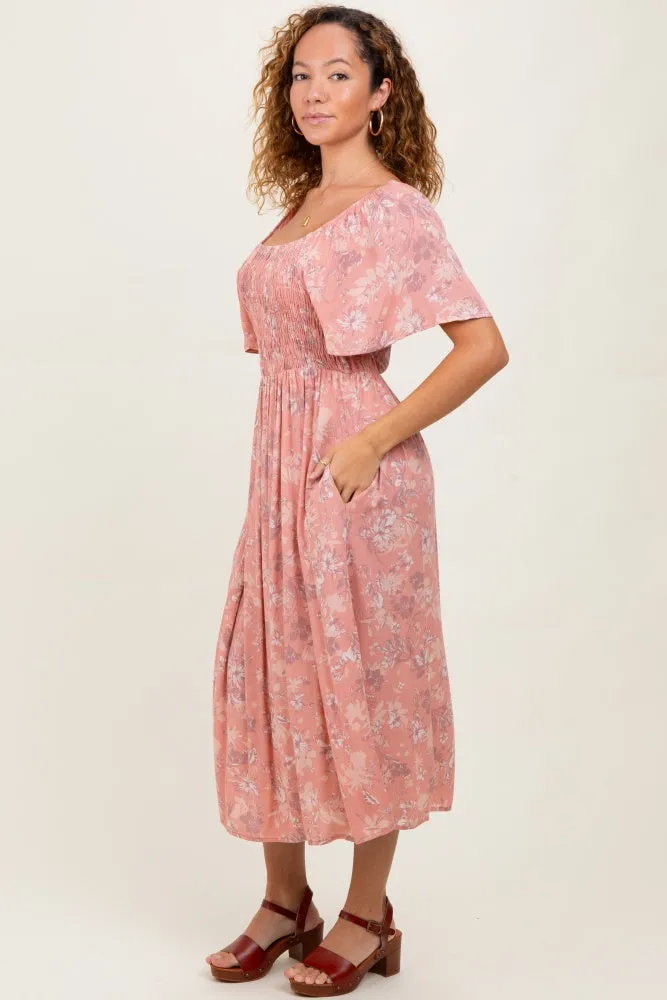 Pink Floral Smocked Midi Dress sold by Pinkblush product image thumbnail 3