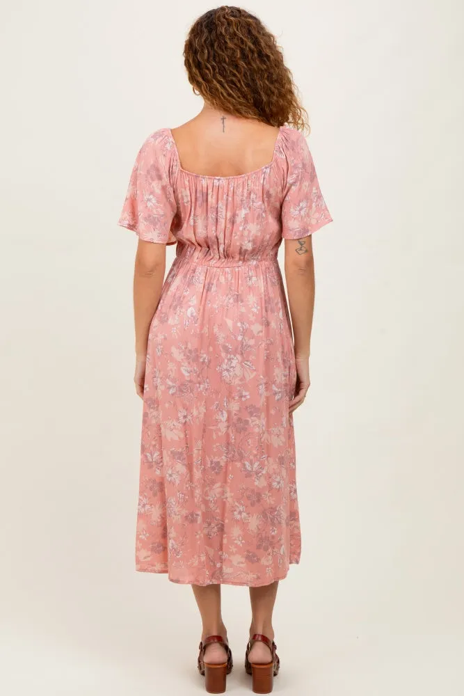 Pink Floral Smocked Midi Dress sold by Pinkblush product image thumbnail 4