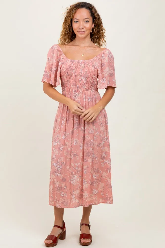 Pink Floral Smocked Midi Dress sold by Pinkblush product image thumbnail 2