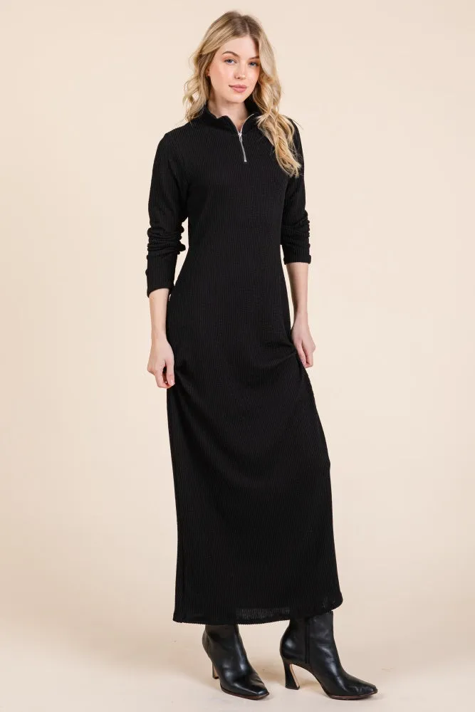 Black Textured Rib Quarter Zip Maxi Dress sold by Pinkblush product image thumbnail 4