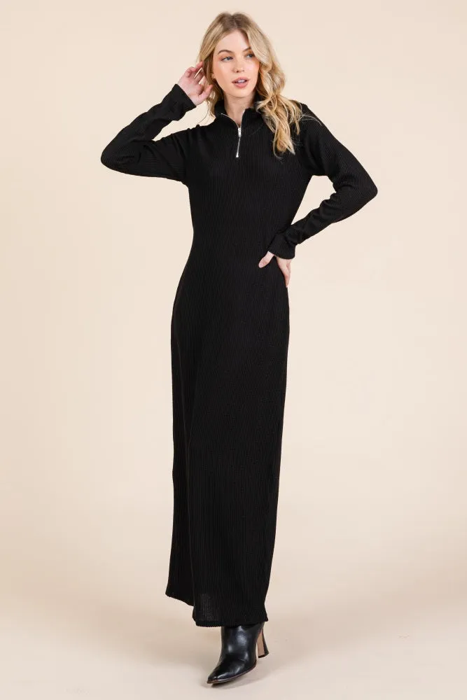Black Textured Rib Quarter Zip Maxi Dress sold by Pinkblush product image thumbnail 2