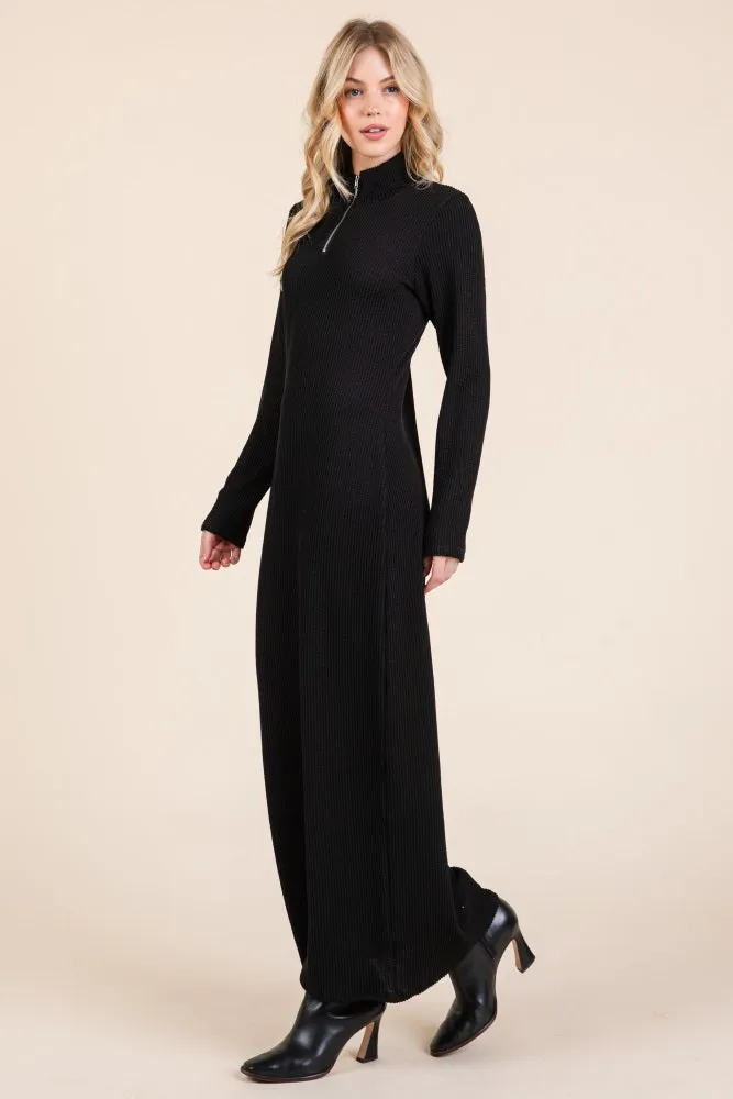 Black Textured Rib Quarter Zip Maxi Dress sold by Pinkblush product image thumbnail 3