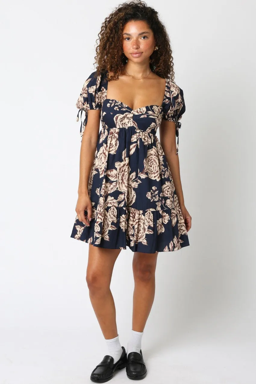 Navy Floral Sweetheart Neckline Mini Dress sold by Pinkblush product image thumbnail 4