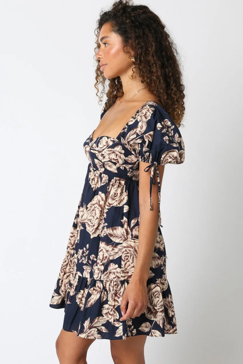 Navy Floral Sweetheart Neckline Mini Dress sold by Pinkblush product image thumbnail 2