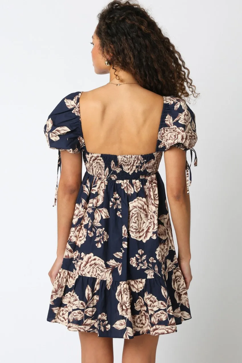 Navy Floral Sweetheart Neckline Mini Dress sold by Pinkblush product image thumbnail 3