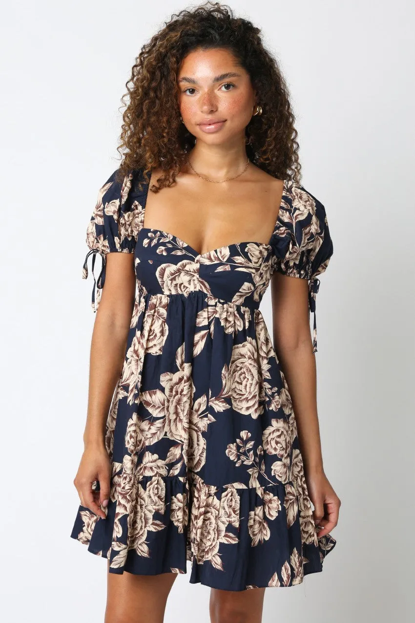 Navy Floral Sweetheart Neckline Mini Dress sold by Pinkblush
