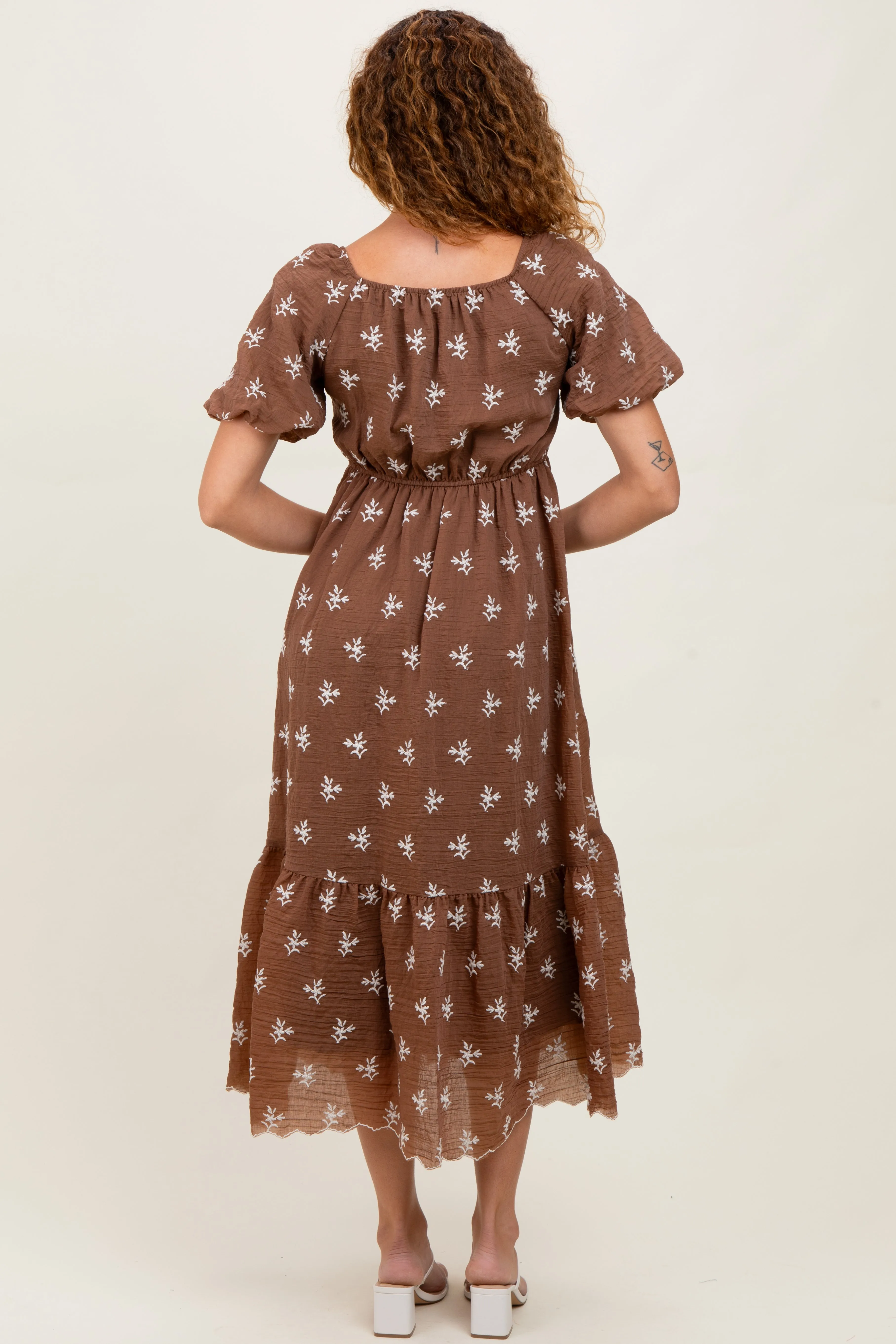 Brown Floral Embroidered Tiered Midi Dress sold by Pinkblush product image thumbnail 3