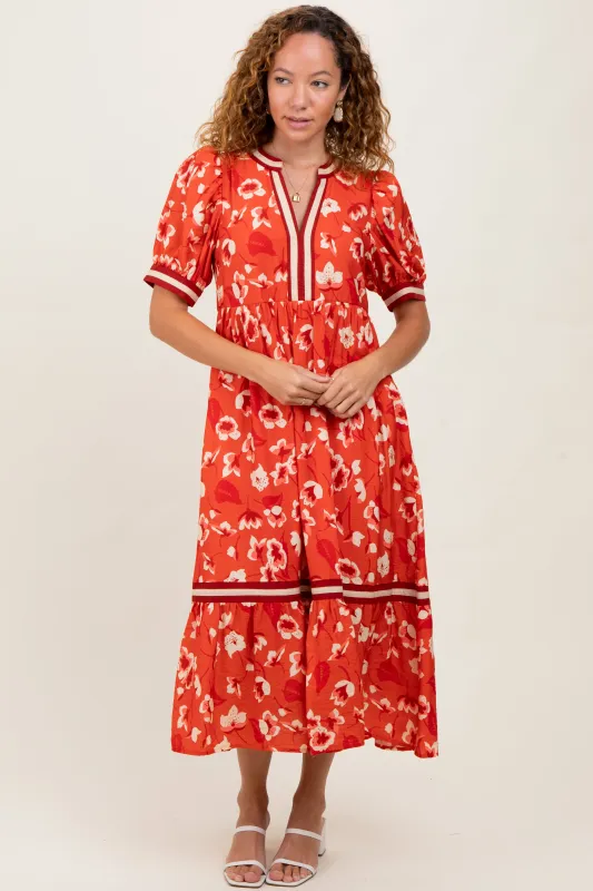 Red Floral Contrast Trim Midi Dress sold by Pinkblush