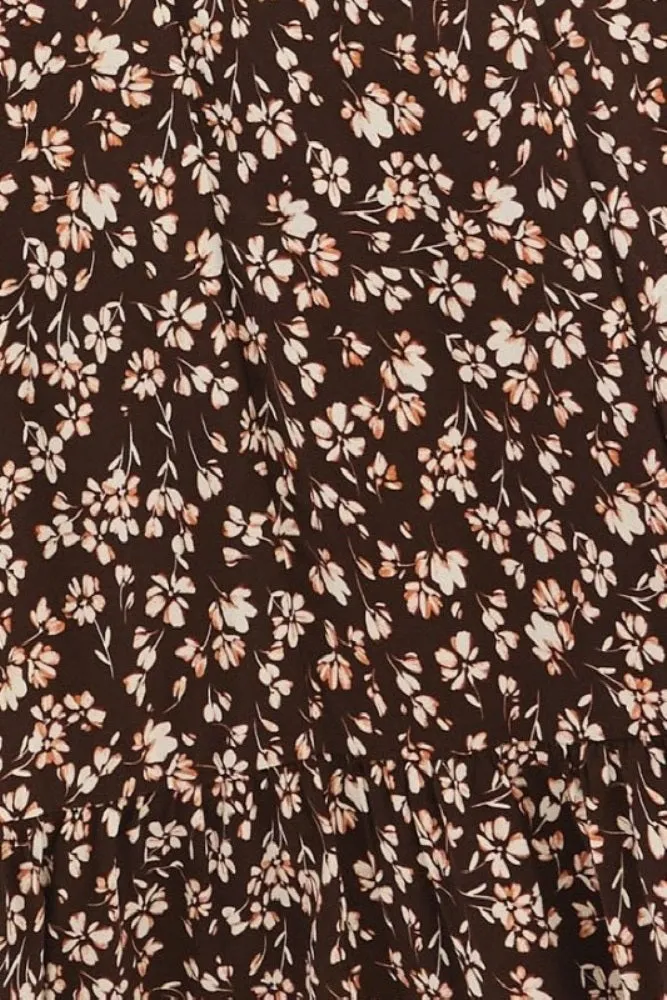 Brown Floral Square Neck Long Sleeve Maxi Dress sold by Pinkblush product image thumbnail 5