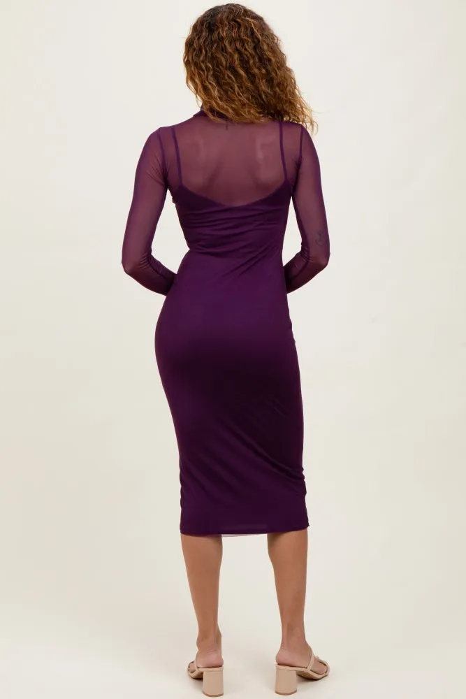 Purple Mesh Overlay Fitted Midi Dress sold by Pinkblush product image thumbnail 4