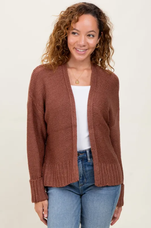 Rust Contrast Knit Open Cardigan sold by Pinkblush