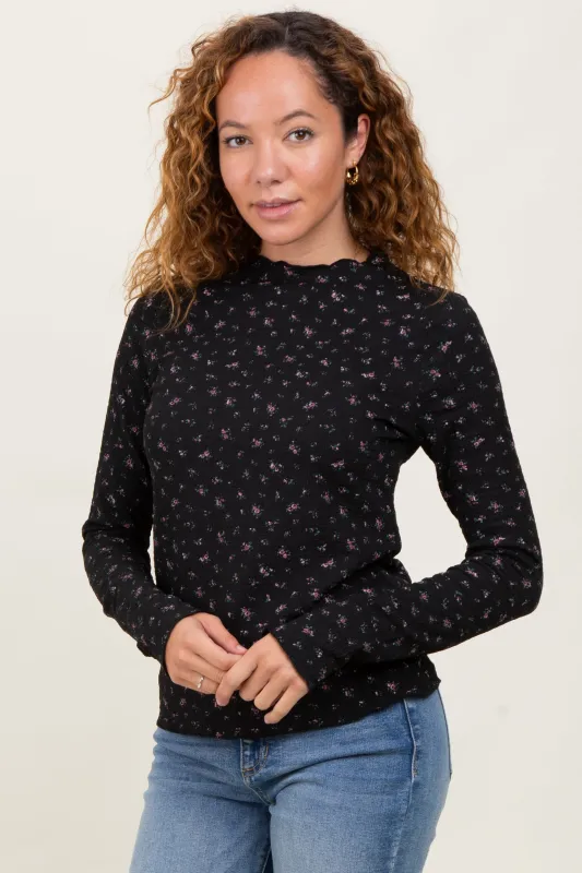 Black Floral Crinkled Texture High Neck Long Sleeve sold by Pinkblush