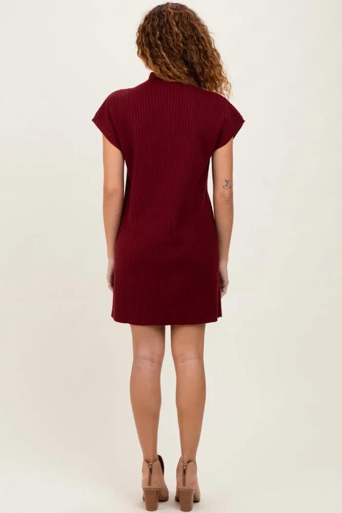 Burgundy Ribbed Knit Short Sleeve Sweater Dress sold by Pinkblush product image thumbnail 4