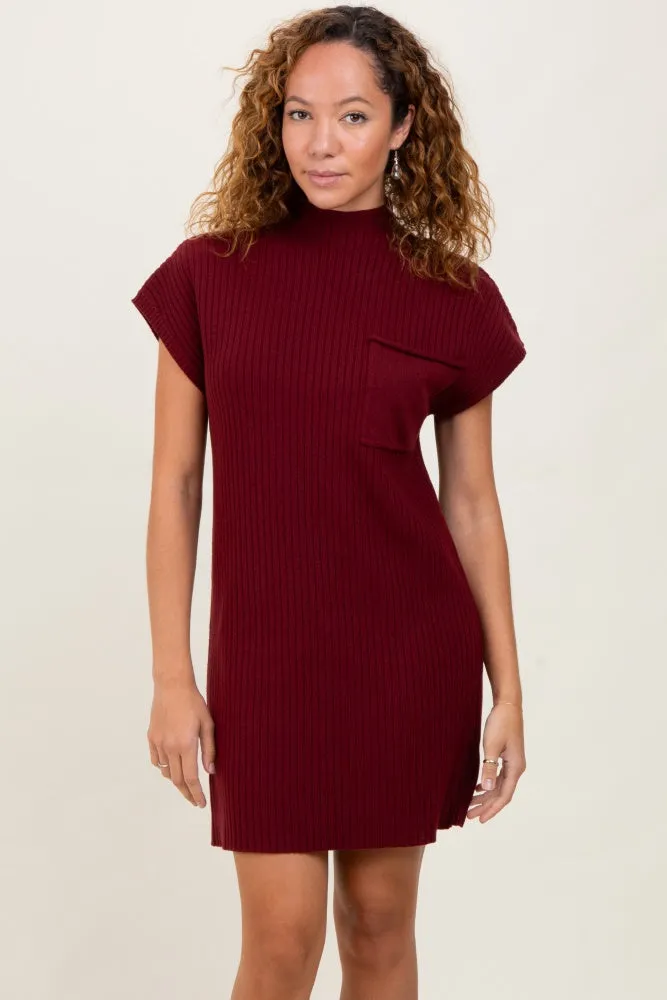 Burgundy Ribbed Knit Short Sleeve Sweater Dress sold by Pinkblush product image thumbnail 2