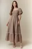 Mocha Plaid Smocked Puff Sleeve Maxi Dress sold by Pinkblush