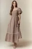 Mocha Plaid Smocked Puff Sleeve Maxi Dress sold by Pinkblush
