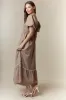 Mocha Plaid Smocked Puff Sleeve Maxi Dress sold by Pinkblush