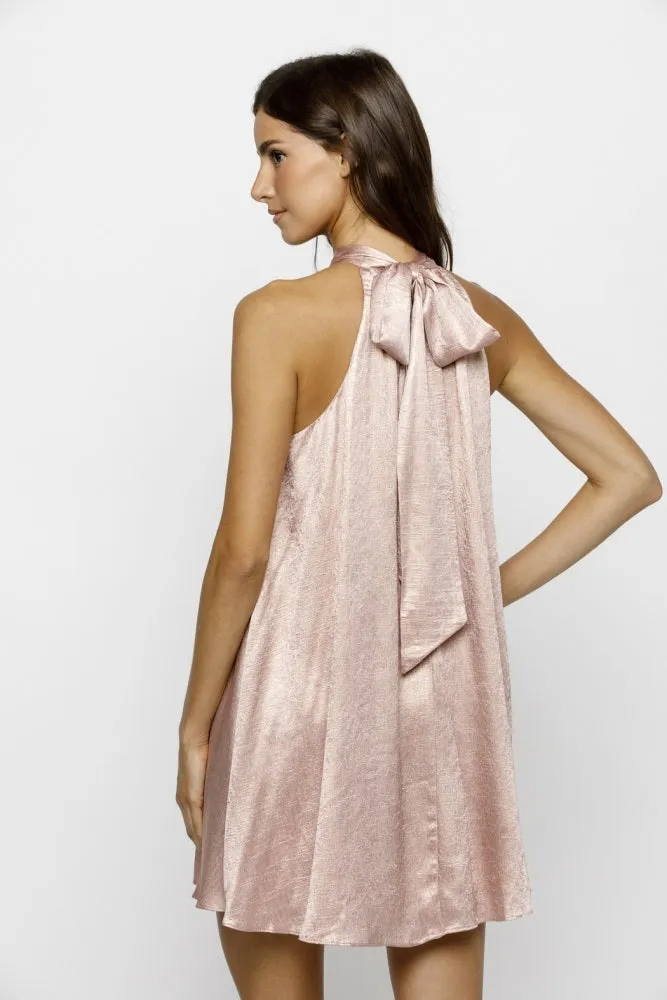 Light Pink Textured Satin Bow Tie Mini Dress sold by Pinkblush product image thumbnail 3