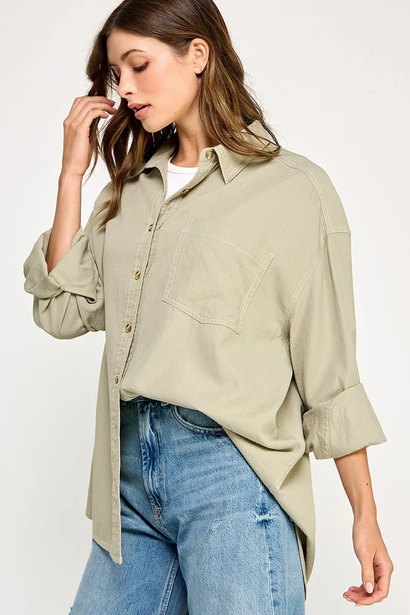 Light Olive Chambray Button Down Top sold by Pinkblush product image thumbnail 3
