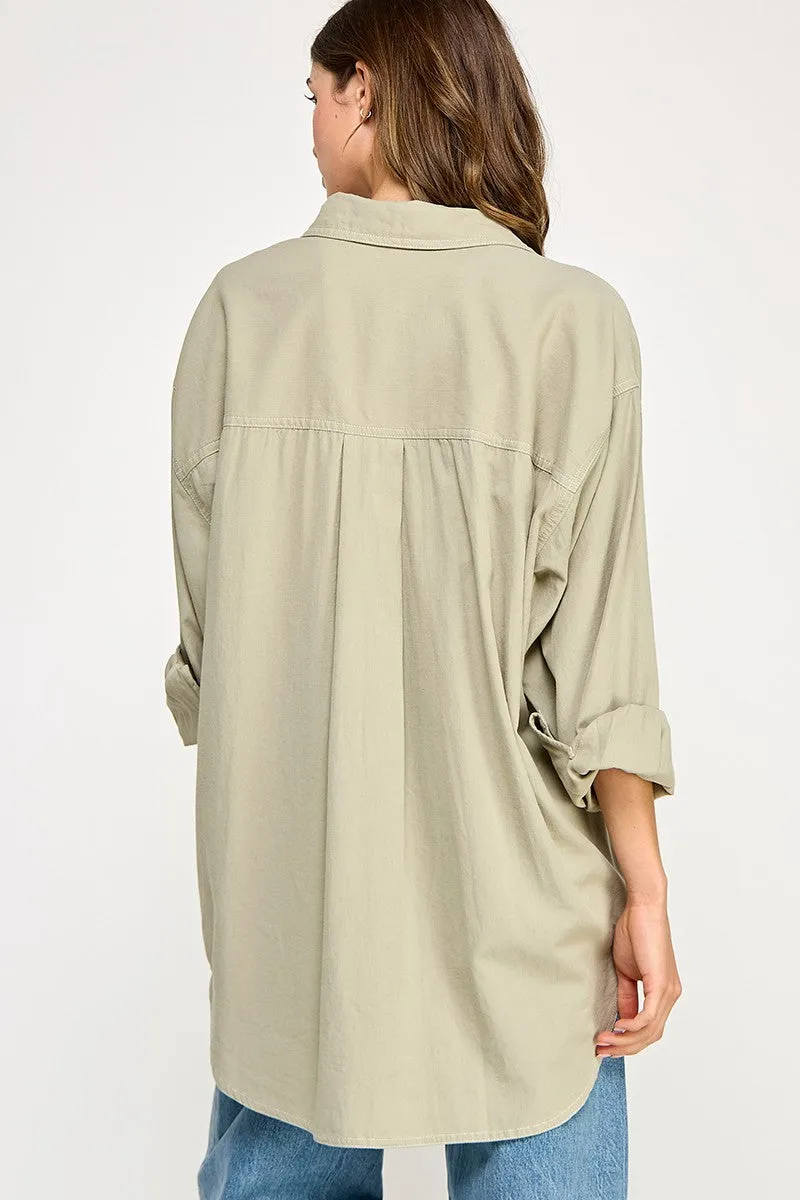 Light Olive Chambray Button Down Top sold by Pinkblush product image thumbnail 4