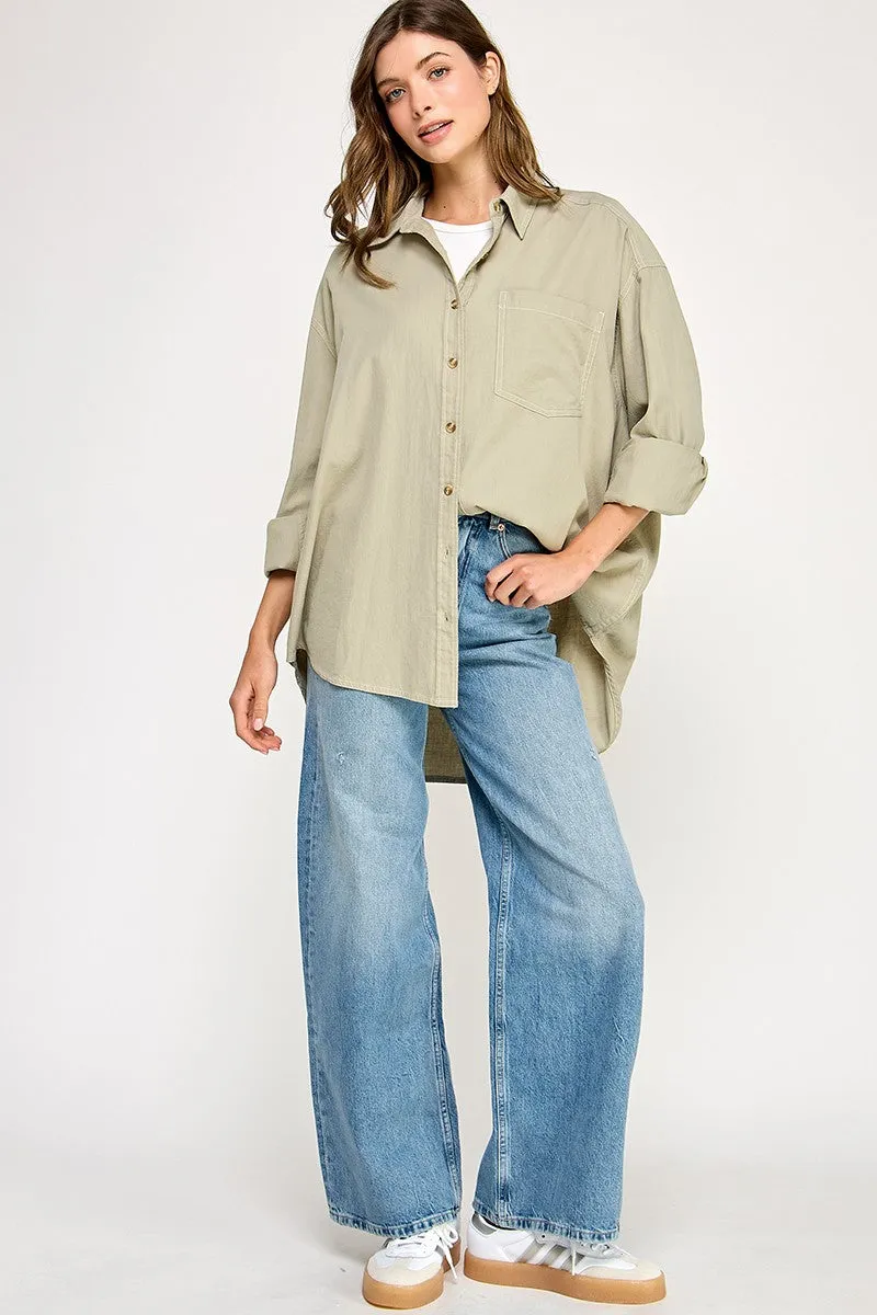 Light Olive Chambray Button Down Top sold by Pinkblush product image thumbnail 5