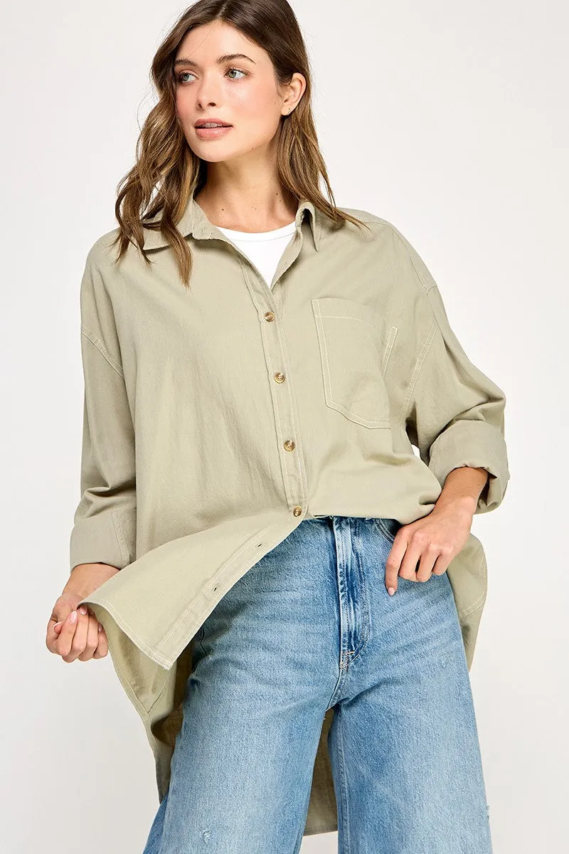 Light Olive Chambray Button Down Top sold by Pinkblush product image thumbnail 2