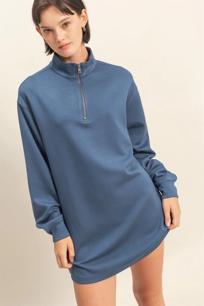 Light Navy Half Zip Long Sleeve Mini Dress sold by Pinkblush