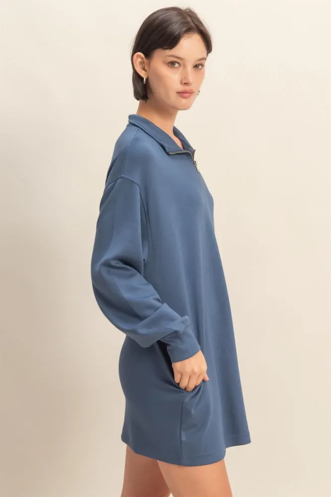 Light Navy Half Zip Long Sleeve Mini Dress sold by Pinkblush product image thumbnail 2